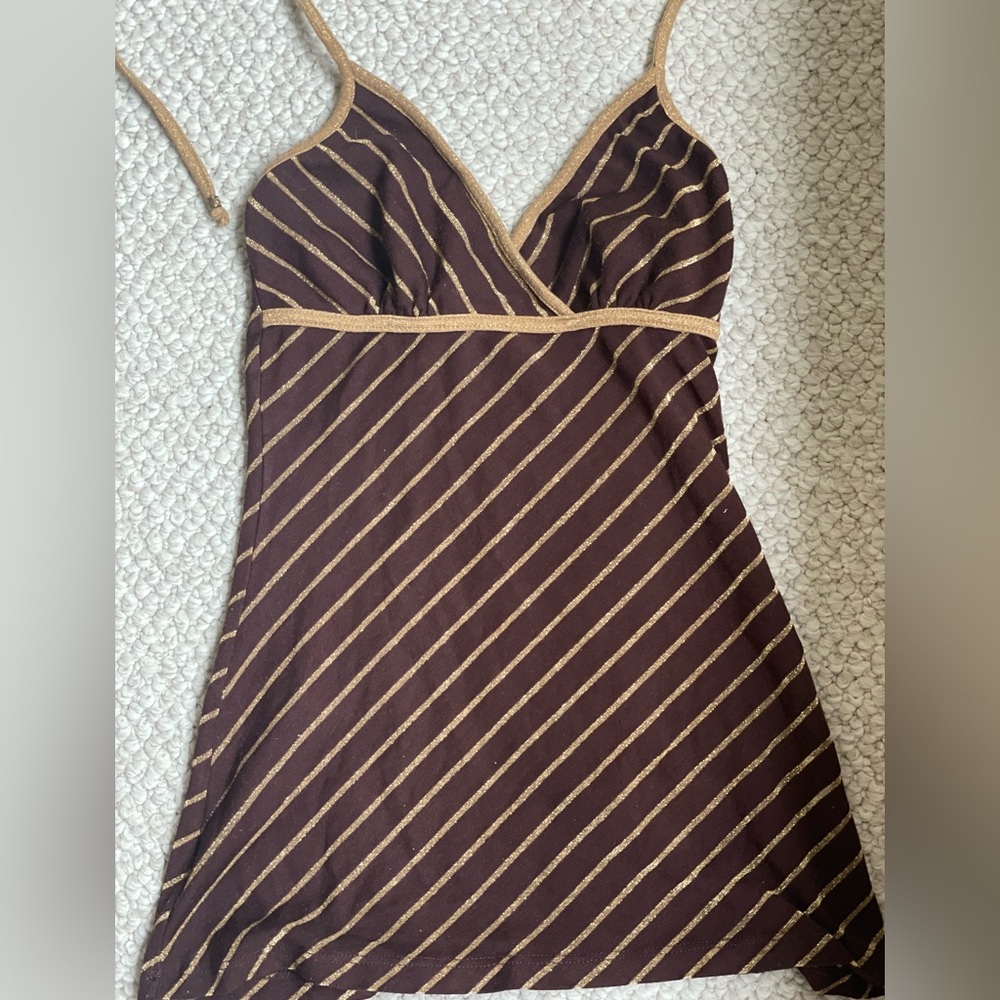 Pretty brown and gold stripe halter top.